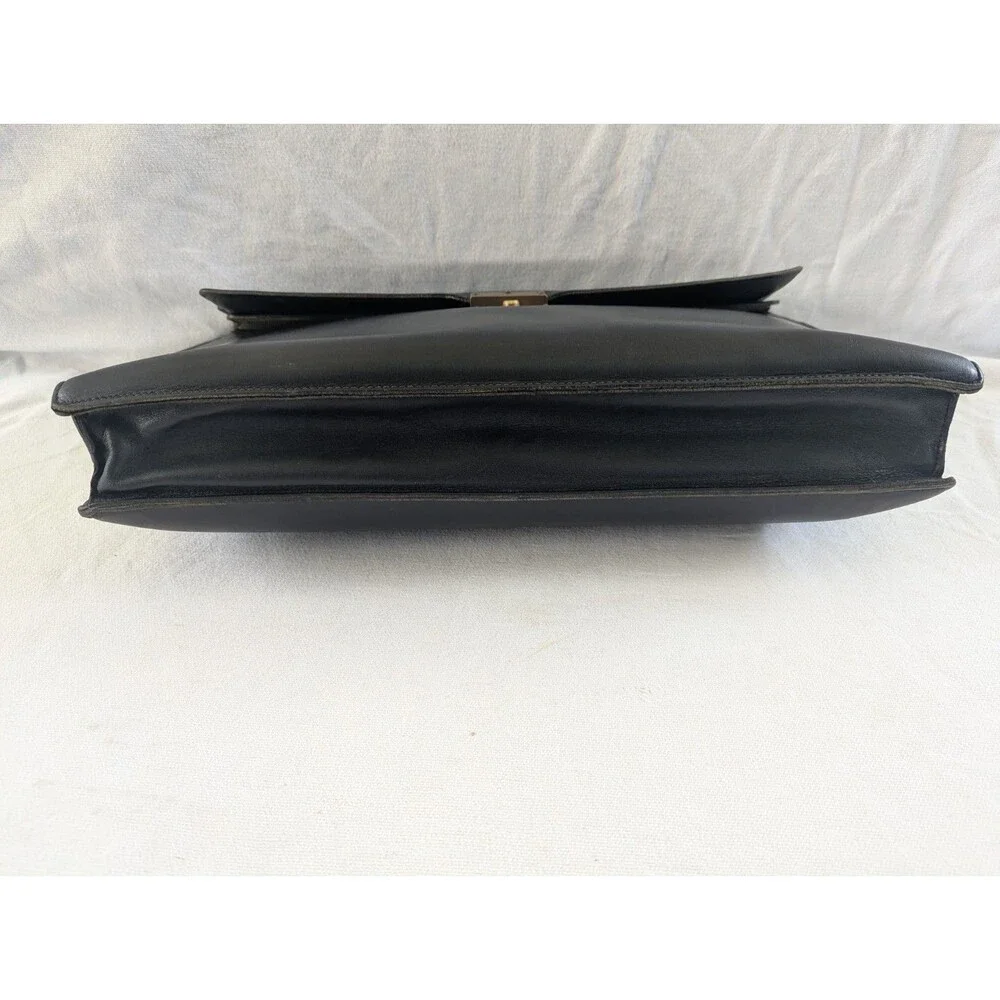 Vintage Gucci Black Leather Briefcase Satchel Attache Push Lock Made in Italy